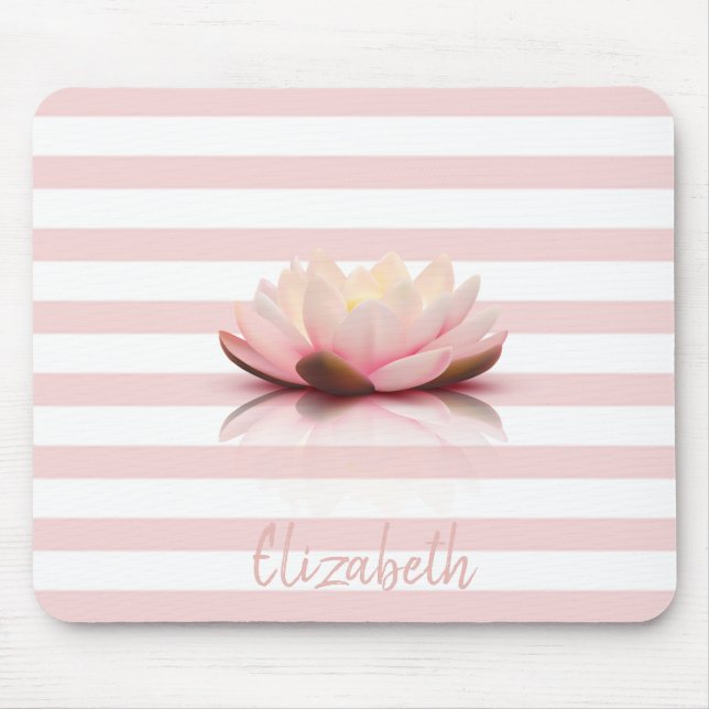 Adorable Lotus Flower.Pink White Stripes Mouse Mat (Front)
