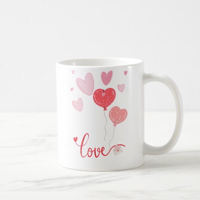 Adorable Love Balloons & Hearts – Cute Valentine Coffee Mug (Right)