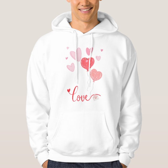 Adorable Love Balloons & Hearts – Cute Valentine Hoodie (Front)