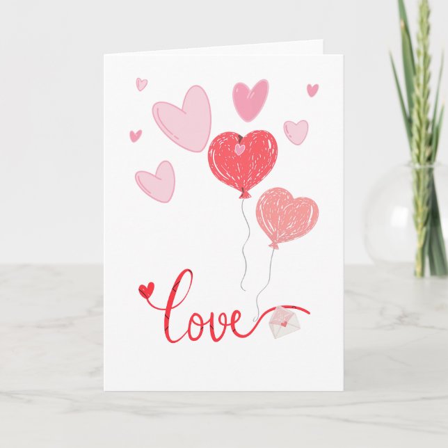 Adorable Love Balloons & Hearts – Cute Valentine Thank You Card (Front)