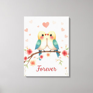 Adorable Love Birds Forever Illustration Canvas Print
