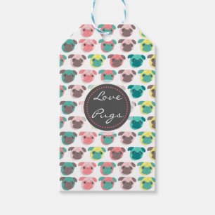 Adorable “ Love Pugs” colourful pugs illustrat Gift Tags