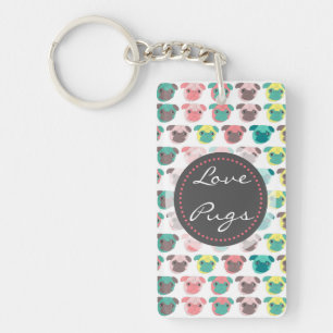 Adorable “ Love Pugs” colourful pugs illustration Key Ring