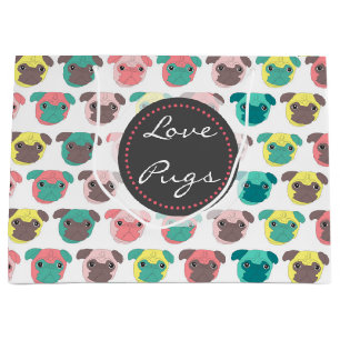 Adorable “ Love Pugs” colourful pugs illustration Large Gift Bag