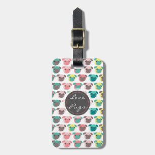 Adorable “ Love Pugs” colourful pugs illustration Luggage Tag