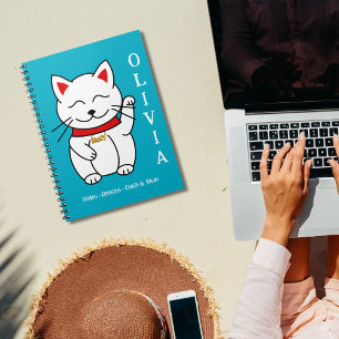 Adorable Lucky Cat Drawing Personalised Notebook