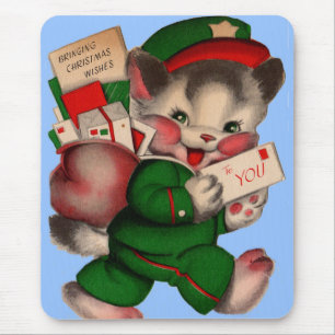 adorable mail kitten delivering Christmas packages Mouse Mat