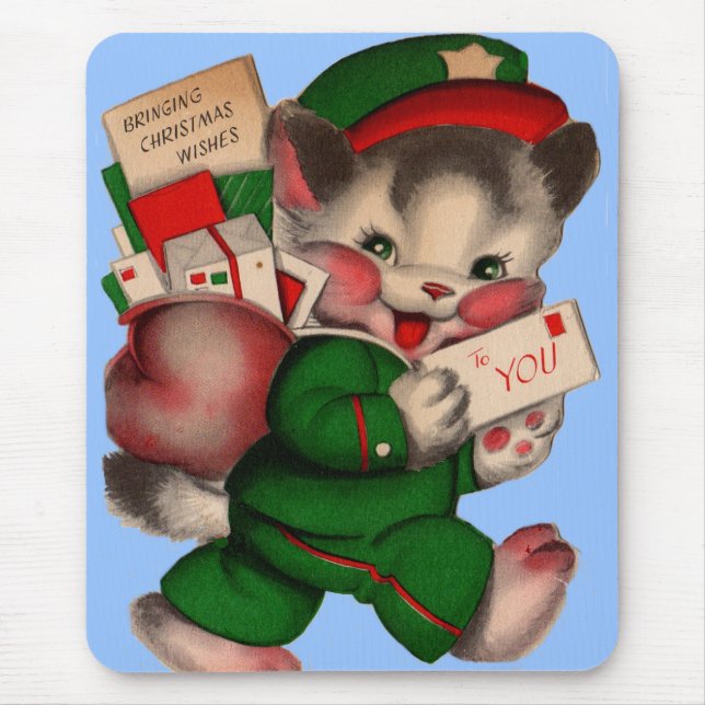 adorable mail kitten delivering Christmas packages Mouse Mat (Front)