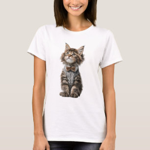 Adorable Maine Coon Kitten in Elegant Knitted Vest T-Shirt