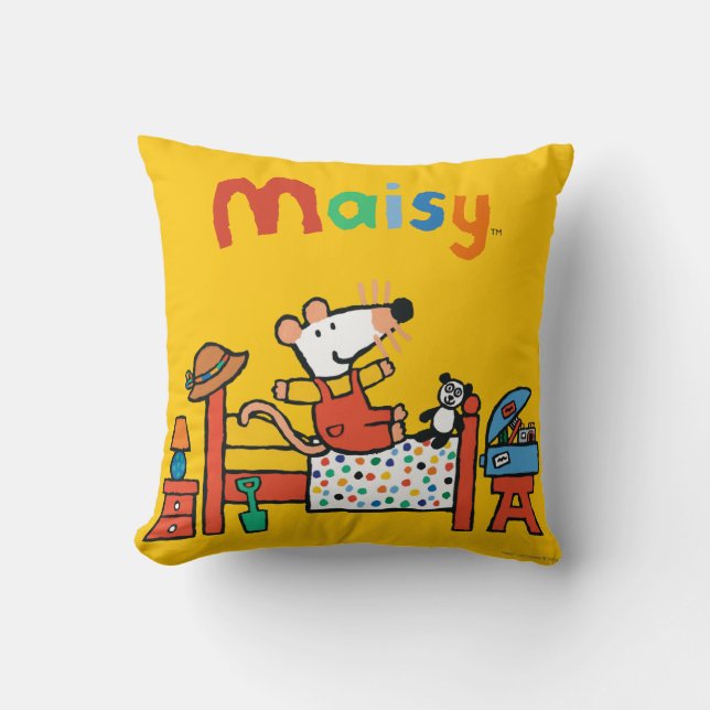 Adorable Maisy in Red Overalls Cushion (Front)