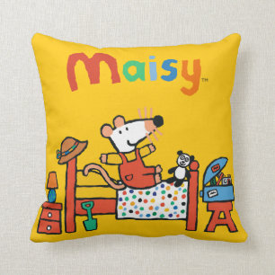 Adorable Maisy in Red Overalls Cushion