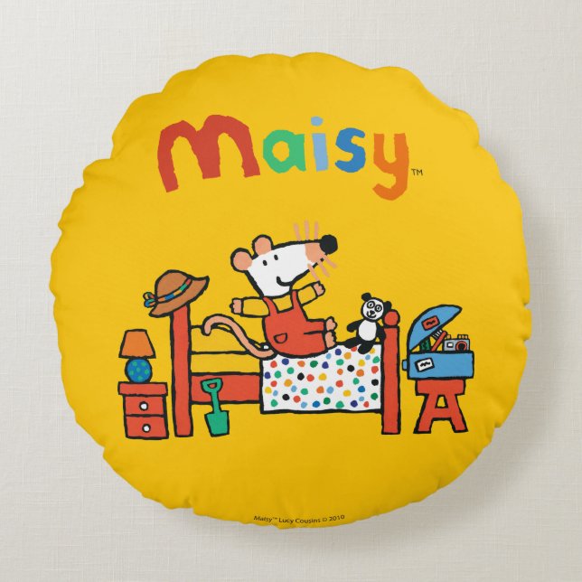 Adorable Maisy in Red Overalls Round Cushion (Front)