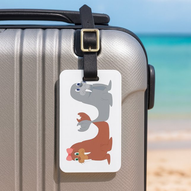 Adorable Male and Female Walruses Luggage Tag (Creator Uploaded)