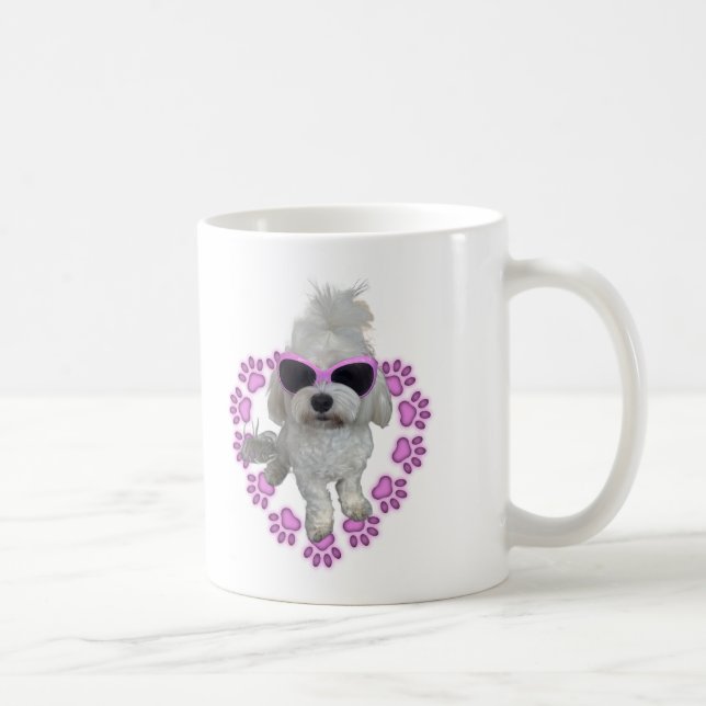 Adorable Maltese Dog with Pink Sunglasses Coffee Mug (Right)