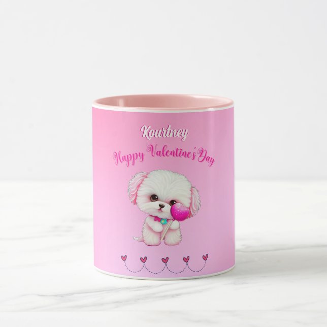 Adorable Maltese Puppy Happy Valentine's Day   Mug (Center)