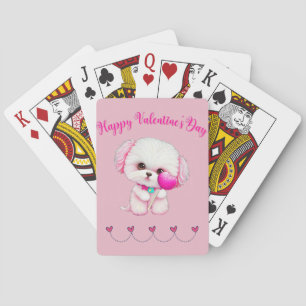 Adorable Maltese Puppy Happy Valentine's Day Playing Cards