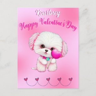 Adorable Maltese Puppy Happy Valentine's Day    Postcard