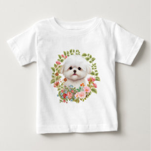 Adorable Maltese Puppy in Bloom, Maltese Dog lover Baby T-Shirt