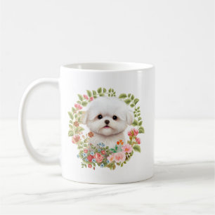Adorable Maltese Puppy in Bloom, Maltese Dog lover Coffee Mug