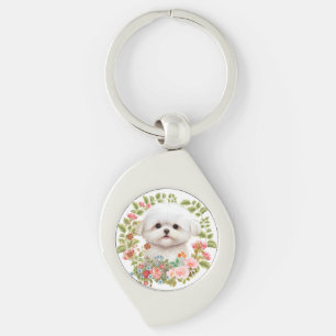 Adorable Maltese Puppy in Bloom, Maltese Dog lover Key Ring