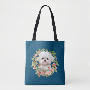 Adorable Maltese Puppy in Bloom, Maltese Dog lover Tote Bag