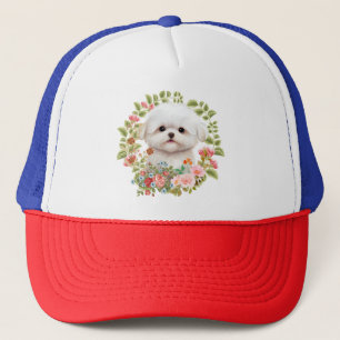 Adorable Maltese Puppy in Bloom, Maltese Dog lover Trucker Hat