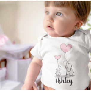 Adorable Mama and Baby Pink Elephant Bodysuit
