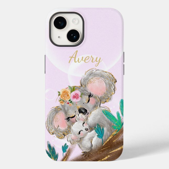 Adorable Mama Koala Bear, Baby Personalised Gold C Case-Mate iPhone Case (Back)