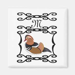 Adorable Mandarin Duck Cartoon Monogram Magnet