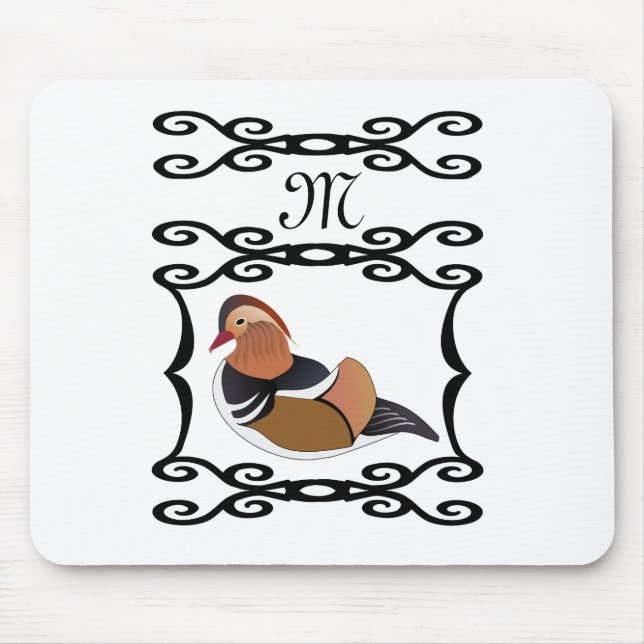 Adorable Mandarin Duck Cartoon Monogram Mouse Mat (Front)