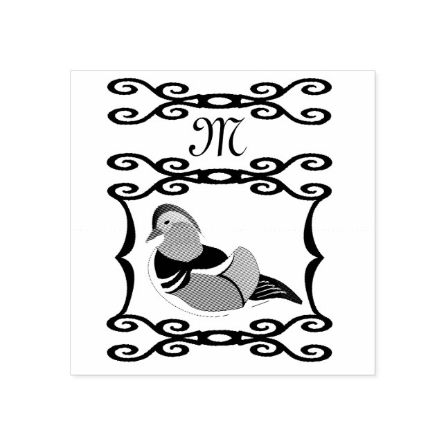 Adorable Mandarin Duck Cartoon Monogram Rubber Stamp (Imprint)
