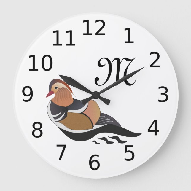 Adorable Mandarin Duck Swimming Large Clock (Front)