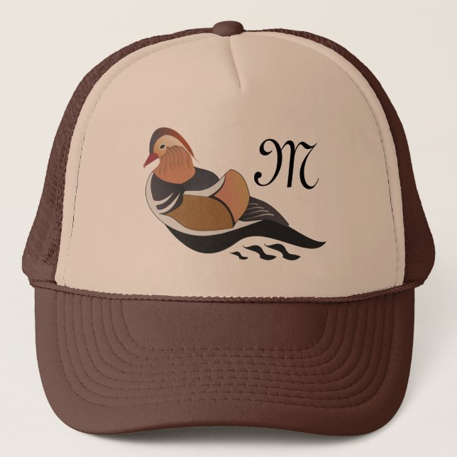 Adorable Mandarin Duck Swimming Trucker Hat (Front)