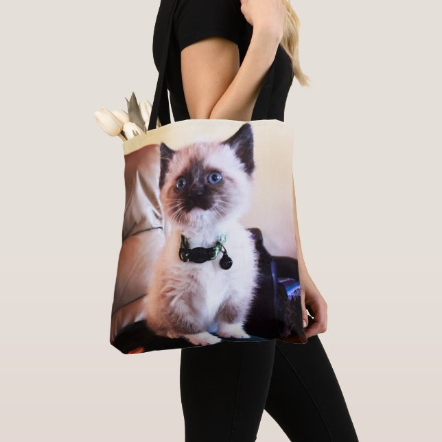 Adorable Masked Blue Eyed Siamese Kitten Photo Tote Bag (Close Up)