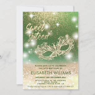 Adorable Masquerade  charming glittery ombre green Invitation