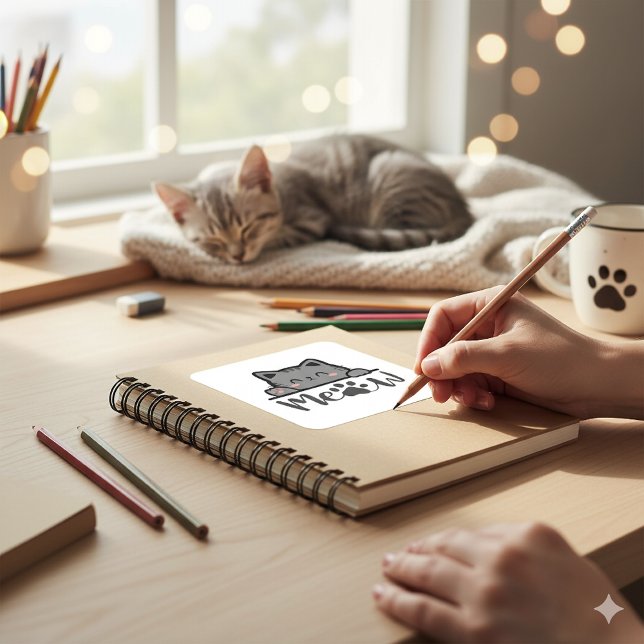 Adorable Meow Cute Cat Sticker Square Kitty Design (Creator Uploaded)