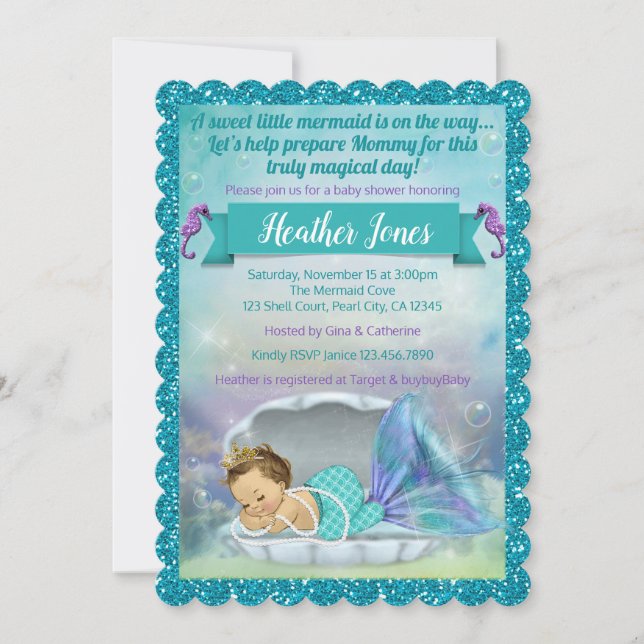 Adorable Mermaid Baby Shower Invitations 130 Light (Front)