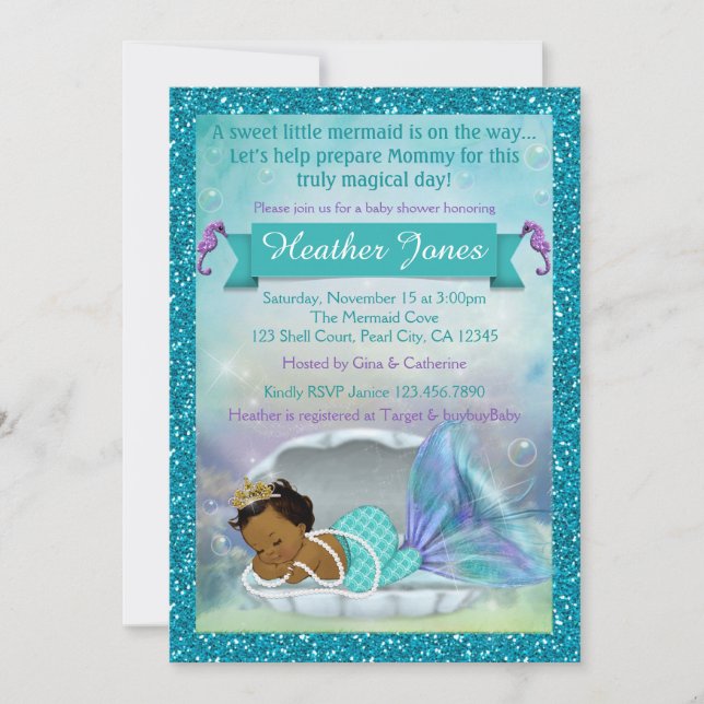 Adorable Mermaid Baby Shower Invitations #135 DARK (Front)