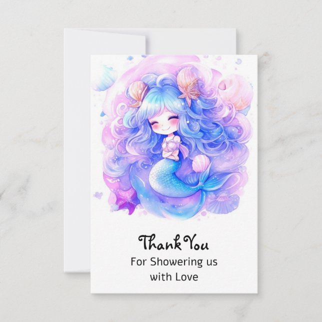 Adorable Mermaid Baby Shower Magic Thank You Card (Front)