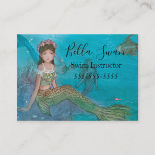 Adorable Mermaid Swimming Instructor Business Card