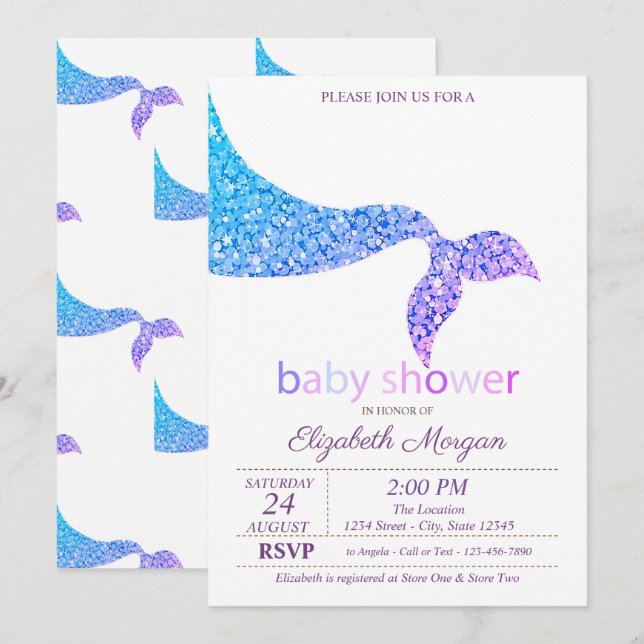 Adorable Mermaid Tail Baby Shower  Invitation (Front/Back)