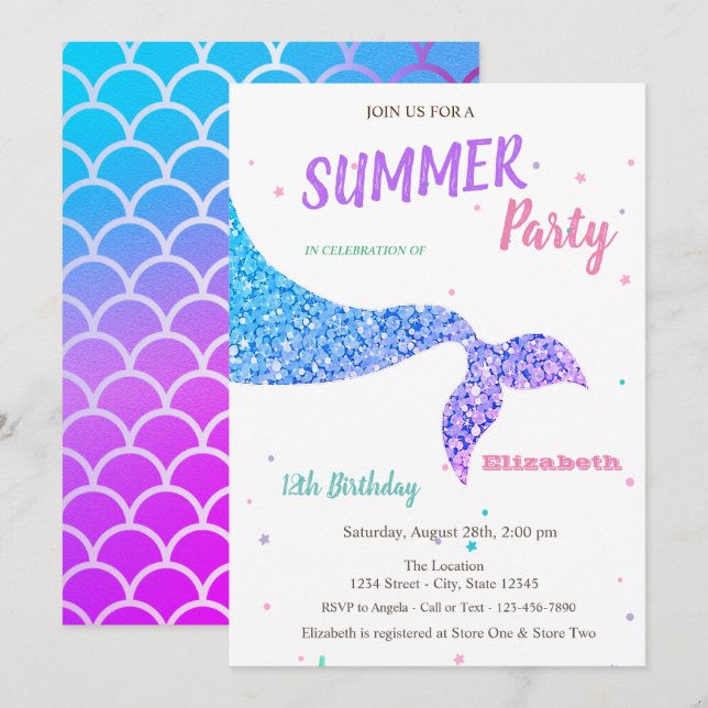 Adorable Mermaid Tail,Scales Birthday Invitation (Front/Back)