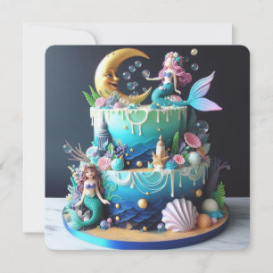 ADORABLE MERMAID THEMED KIDS BIRTHDAY CAKE CARD