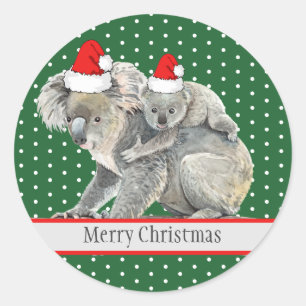 Adorable Merry Christmas Koala Bear Family Classic Round Sticker