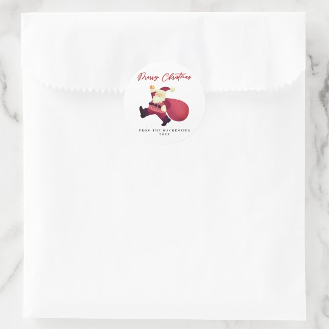 Adorable Merry Christmas Santa   Classic Round Sticker (Bag)