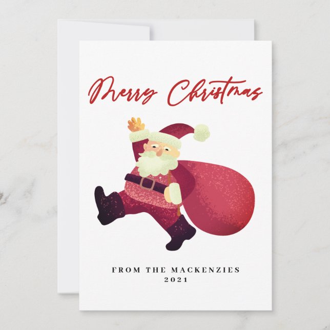 Adorable Merry Christmas Santa  Holiday Card (Front)