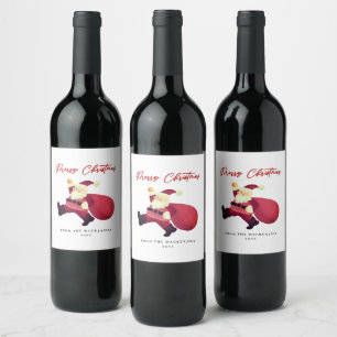 Adorable Merry Christmas Santa Wine Label