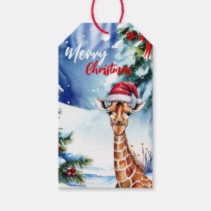 adorable Merry Christmas white winter Giraffe Gift Tags