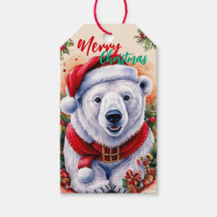Adorable Merry Christmas winter white polar bear Gift Tags