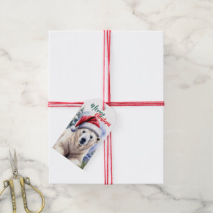 adorable Merry Christmas winter white polar bear Gift Tags